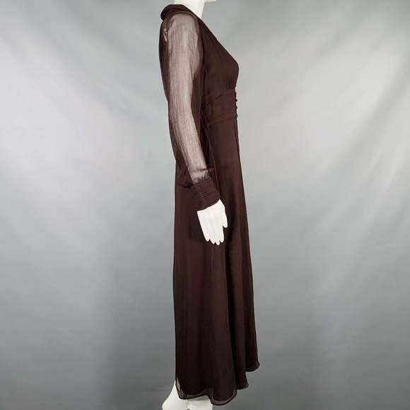 MASSIMO DUTTI Brown Viscose See Through Long Sleeve Dress - Picture 3 of 8